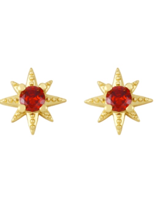 red Brass Cubic Zirconia Star Minimalist Stud Earring