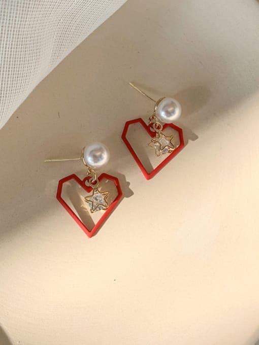 A red Alloy With Imitation Gold Plated Simplistic Drop Earrings