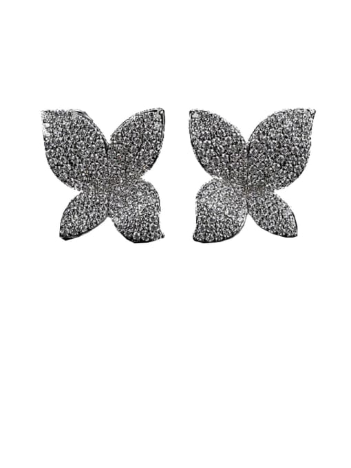 BLING SU Copper With Gun Plated Fashion Flower Stud Earrings 3