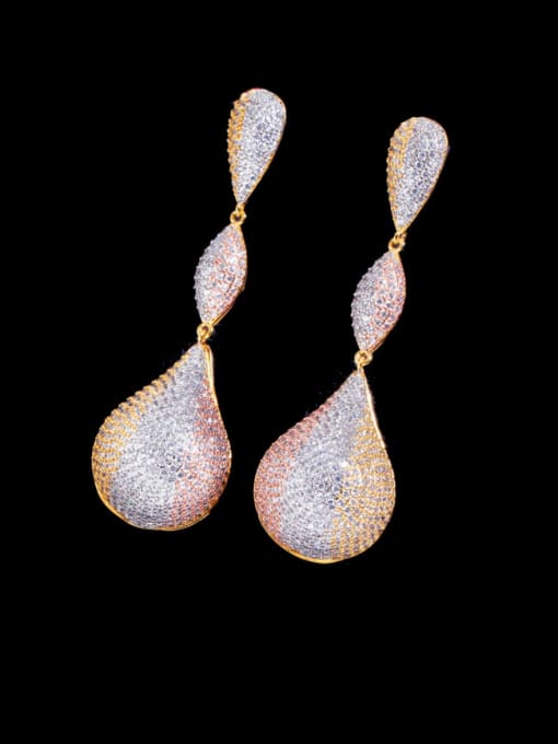 L.WIN Brass Cubic Zirconia Water Drop Statement  Three-color full diamond irregular long  Earring 0