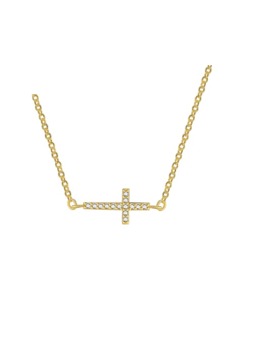 Gold Cross Zircon Necklace Brass Cubic Zirconia Cross Minimalist Necklace