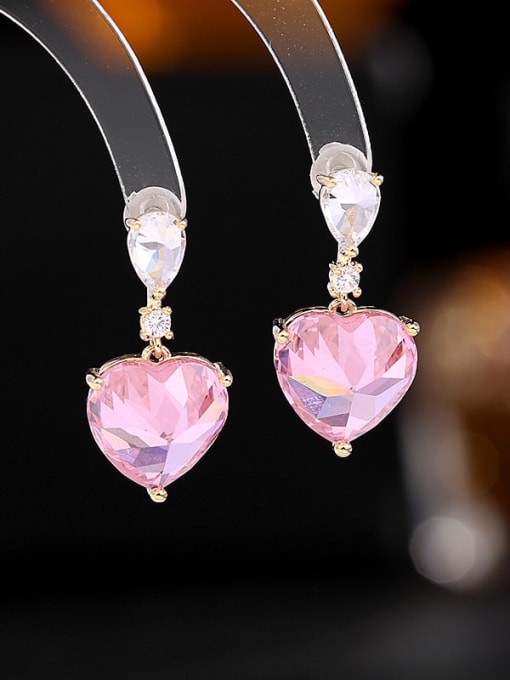 Pink Brass Cubic Zirconia Heart Trend Drop Earring