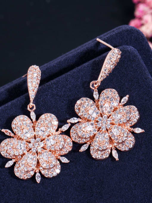 L.WIN Brass Cubic Zirconia Dainty Flower  Earring and Necklace Set 4