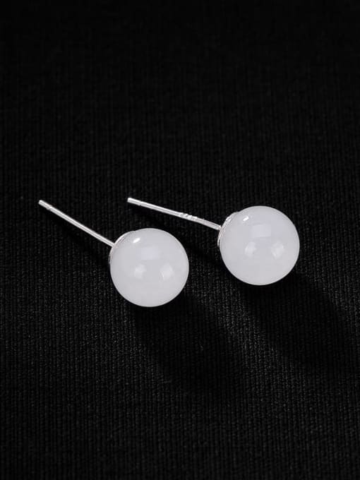 DEER 925 Sterling Silver Jade Round Ball Minimalist Stud Earring 0
