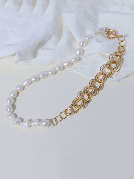 RAIN Brass Freshwater Pearl Asymmetry Geometric Vintage Necklace 0