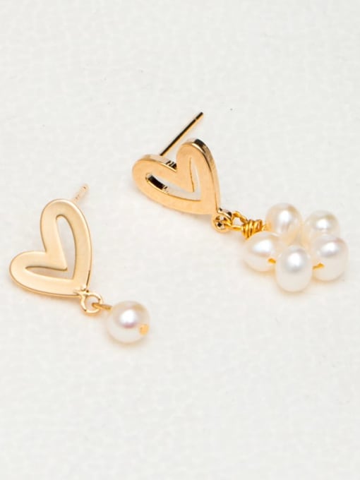 RAIN Brass Freshwater Pearl Heart Minimalist Drop Earring 1