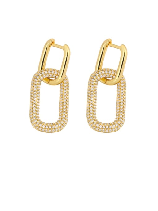 gold Brass Cubic Zirconia Geometric Ethnic Drop Earring
