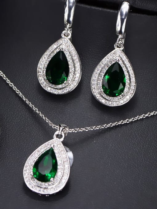 Baomu Green Ring US 6 Brass Cubic Zirconia Luxury Water Drop  Earring and Necklace Set