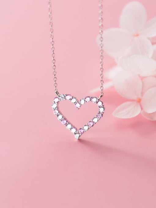 Rosh 925 Sterling Silver  Fashion Diamond Hollow Heart Shape Necklace 2