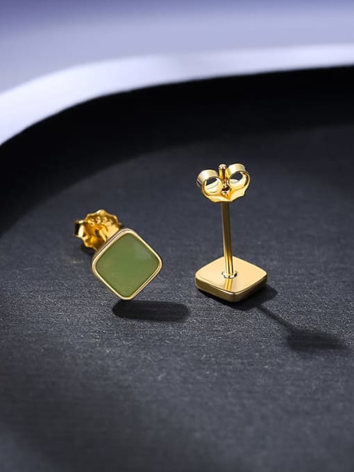 14K gold green 925 Sterling Silver Enamel Square Minimalist Stud Earring