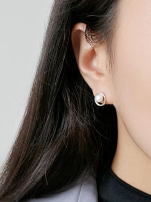 DAKA 925 Sterling Silver Imitation Pearl Round Minimalist Stud Earring 1