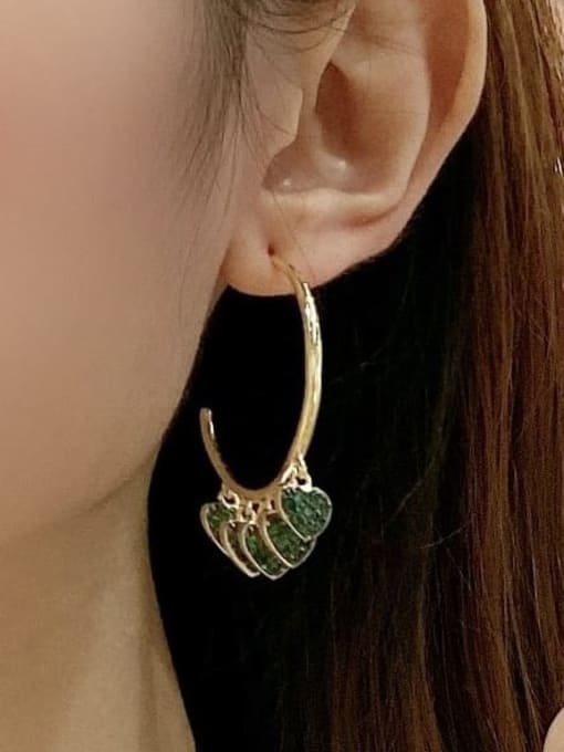 Green spinel Brass Cubic Zirconia Geometric Luxury Huggie Earring