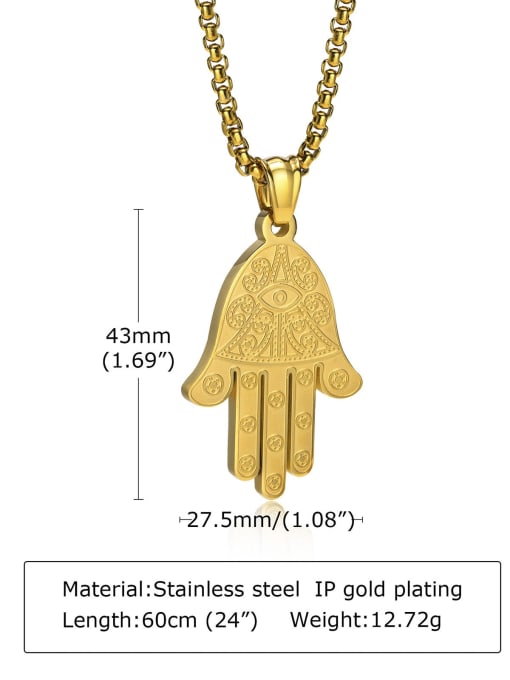 Gold pendant pearl chain 60CM Titanium Steel  Hip Hop Palm Pednat Necklace