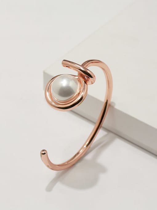 rose white Copper Imitation Pearl White Irregular Minimalist Adjustable Bracelet