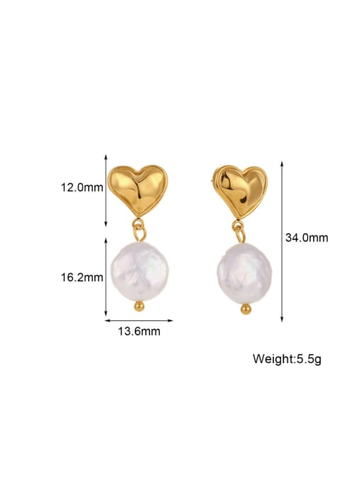 A TEEM Titanium Steel Imitation Pearl Heart Minimalist Drop Earring 2