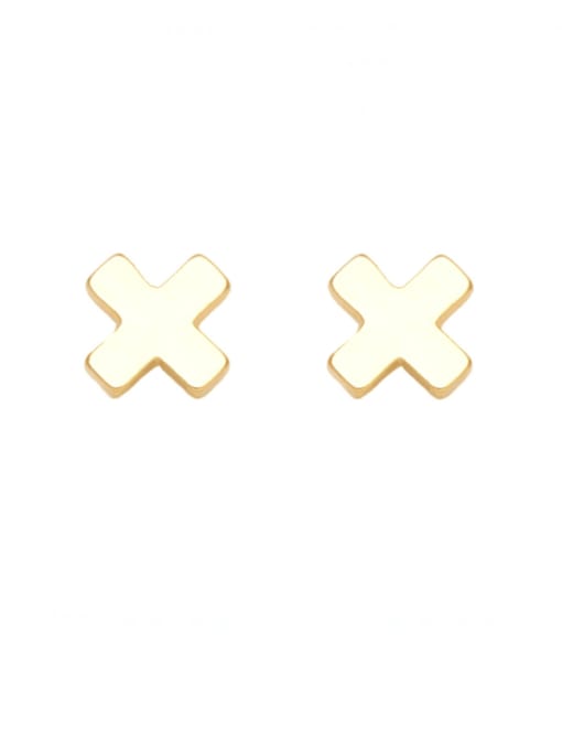 Brass Cubic Zirconia Heart Cross Minimalist Stud Earring