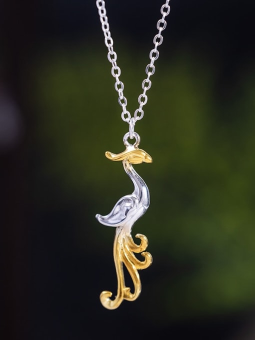 SILVER MI 925 Sterling Silver Animal Artisan Phoenix Pendant Necklace 0