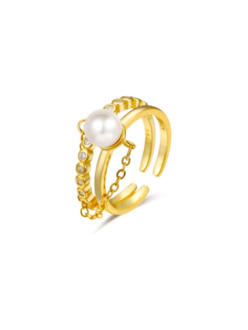 Boomer Cat Sterling silver micro-inlaid zircon imitation pearl ring 0