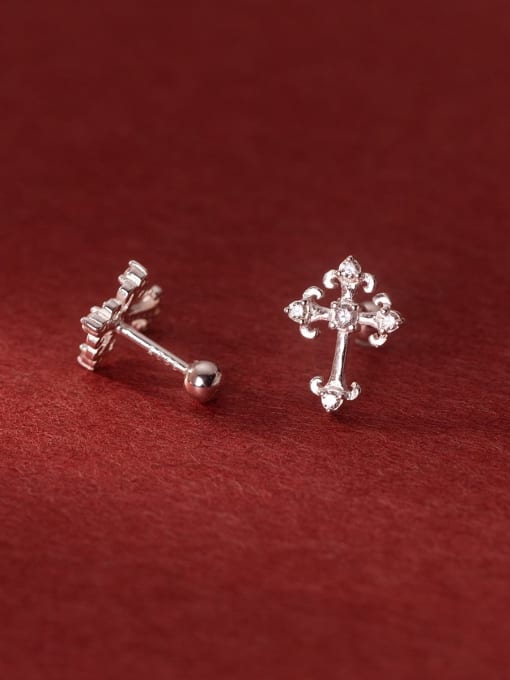 Rosh 925 Sterling Silver Cubic Zirconia Cross Minimalist Stud Earring 0