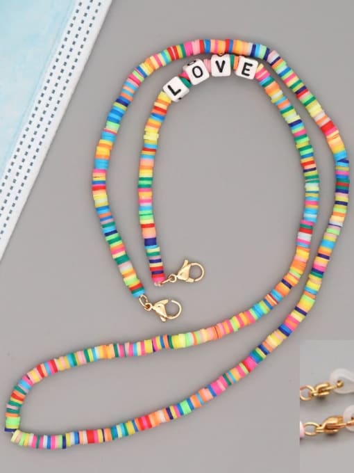 RT N200006C Stainless steel Bead Multi Color Polymer Clay Letter Bohemia Hand-woven Necklace