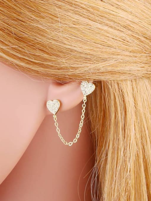 CC Brass Cubic Zirconia Heart Minimalist Threader Earring 1