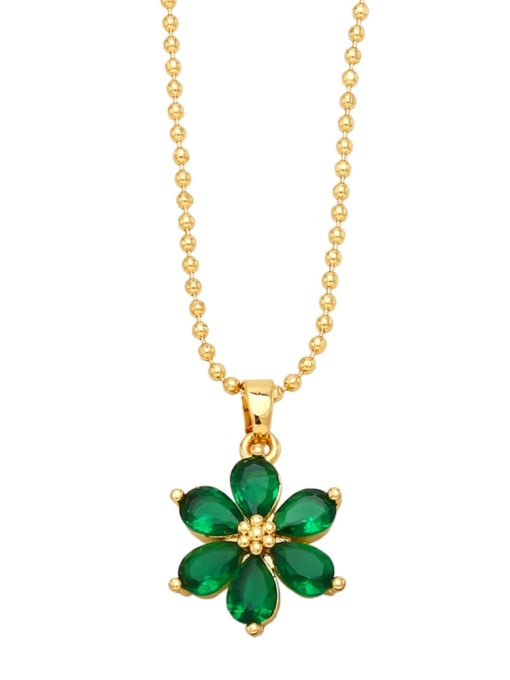 green Brass Cubic Zirconia Flower Vintage Necklace