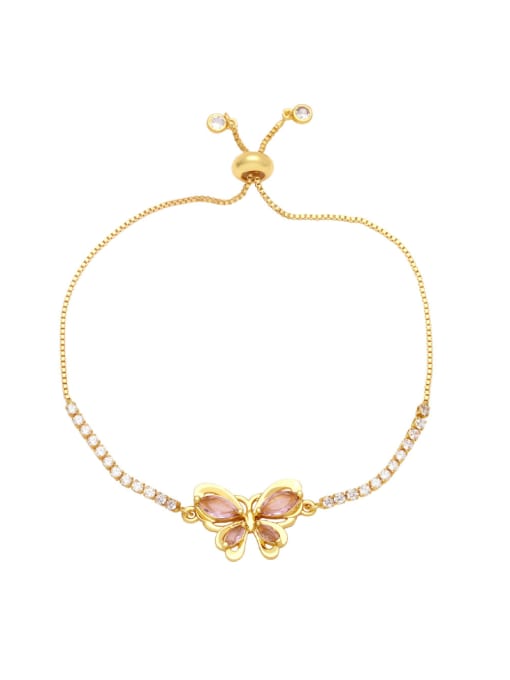 Pink Brass Cubic Zirconia Butterfly Vintage Adjustable Bracelet