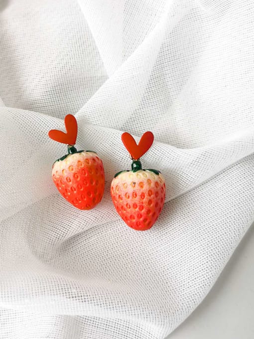 Girlhood Brass Red Enamel Friut Minimalist Strawberry Stud Earring 1