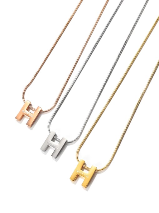 Open Sky Titanium Steel  Minimalist Letter H Pendant  Necklace 1