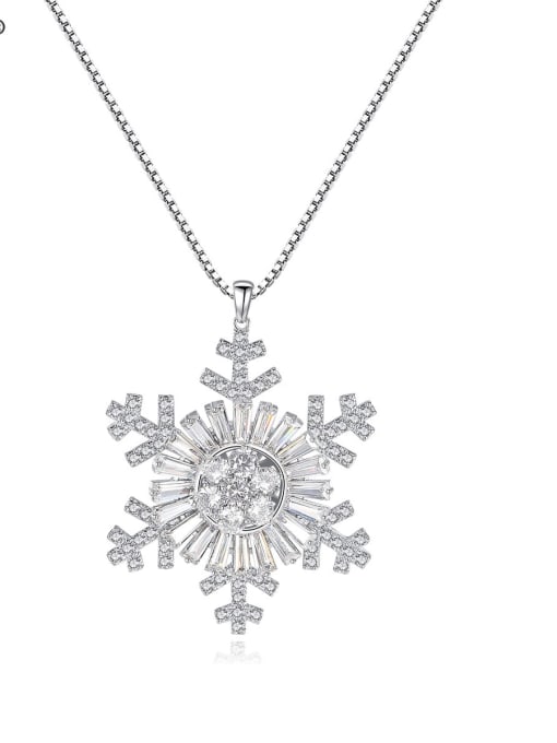 BLING SU Copper Cubic Zirconia  Dainty Snowflake pendant Necklace