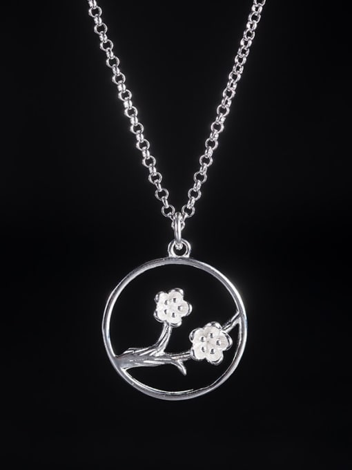 SILVER MI 925 Sterling Silver Flower Vintage Necklace 0