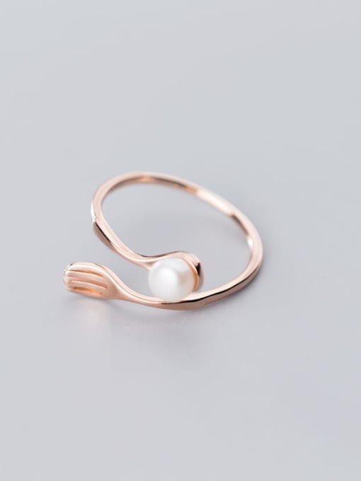 Rosh 925 sterling silver imitation pearl white irregular minimalist free size ring 1