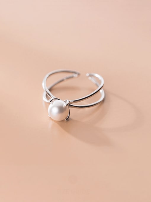 Rosh 925 Sterling Silver Imitation Pearl Cross Minimalist Stackable Ring 1