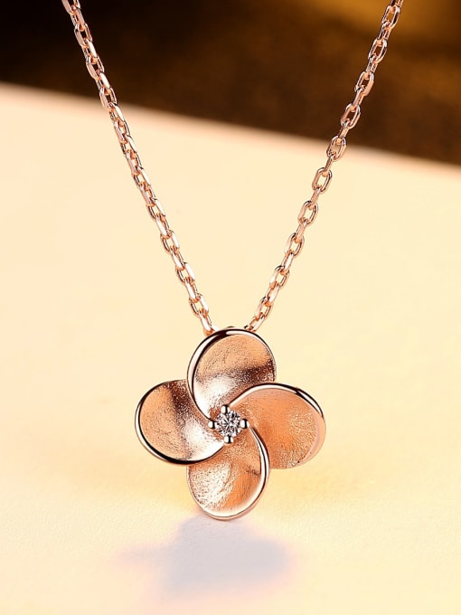 CCUI 925 Sterling Silver Rhinestone Simple flower pendant Necklace 2