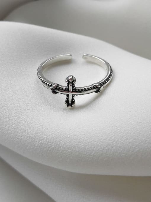 Boomer Cat 925 Sterling Silver Cross Vintage Band Ring 2