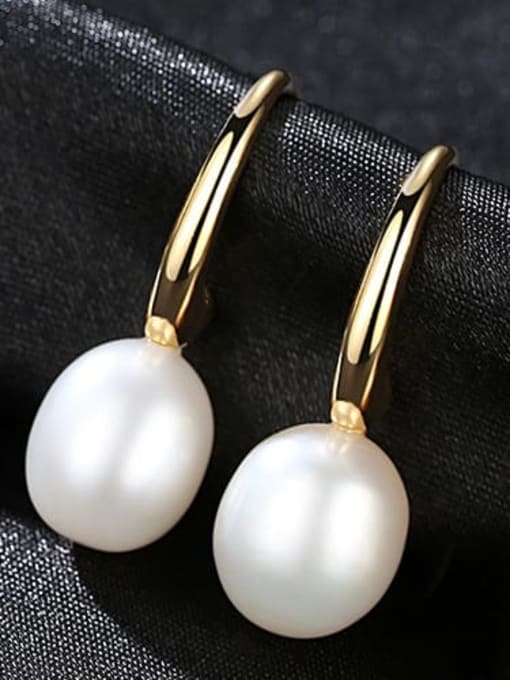 White 3B06 925 Sterling Silver Freshwater Pearl  Trend Hook Earring