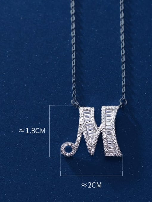 letter M 925 Sterling Silver Simple Fashion full diamond letters pendant  Necklace