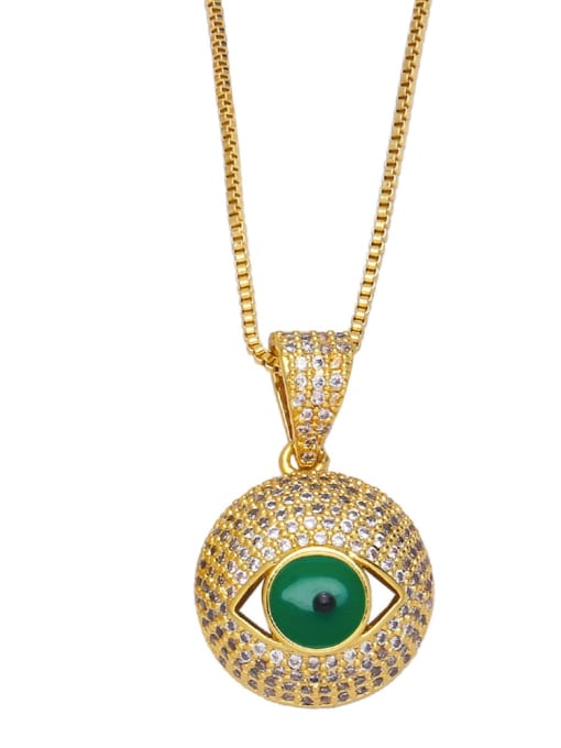 green Brass Cubic Zirconia Evil Eye Vintage Necklace