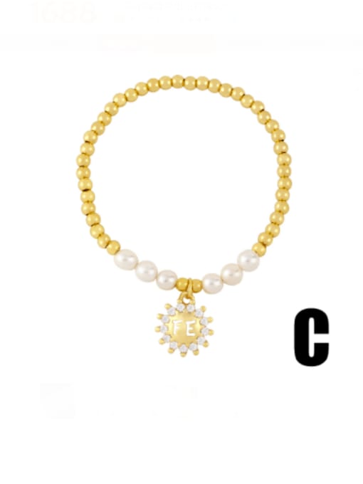 C(FE) Brass Imitation Pearl Letter Vintage Beaded Bracelet
