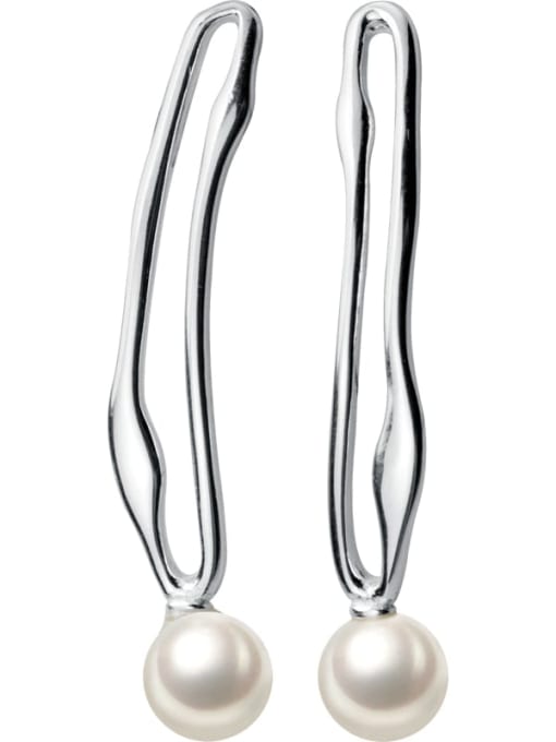 Rosh 925 Sterling Silver Imitation Pearl Hollow Geometric Minimalist Drop Earring 3