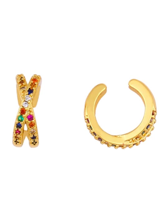 ers52 X Brass Cubic Zirconia Irregular Vintage Huggie Earring