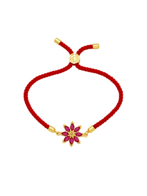 Rose red Brass Cubic Zirconia Flower Trend Handmade Weave Bracelet