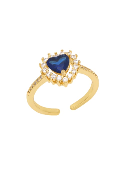 Dark blue Brass Cubic Zirconia Heart Vintage Band Ring