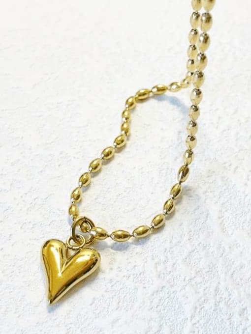 A TEEM Titanium Steel Heart Hip Hop Beaded Chain Necklace 0