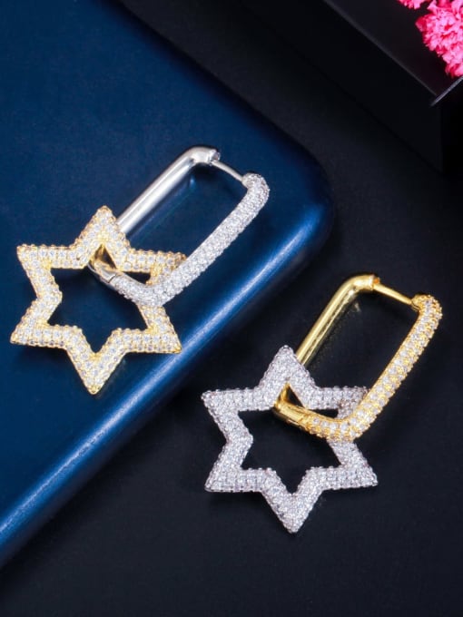 Two color platinum gold Brass Cubic Zirconia Geometric Luxury Huggie Earring