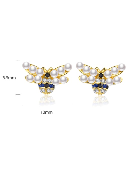 BLING SU Brass Imitation Pearl Butterfly Minimalist Stud Earring 3