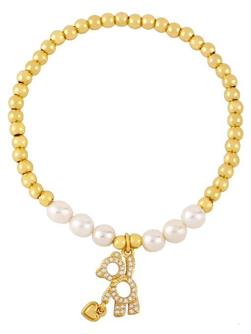 A Brass Imitation Pearl Smiley Vintage Beaded Bracelet