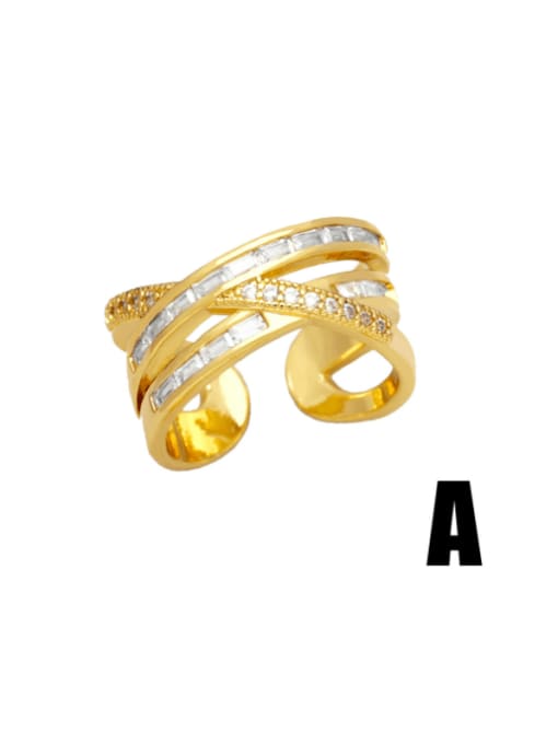 A Brass Cubic Zirconia Geometric Minimalist Band Ring
