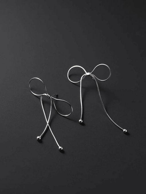 Rosh 925 Sterling Silver Bowknot Taseel Minimalist Drop Earring 0