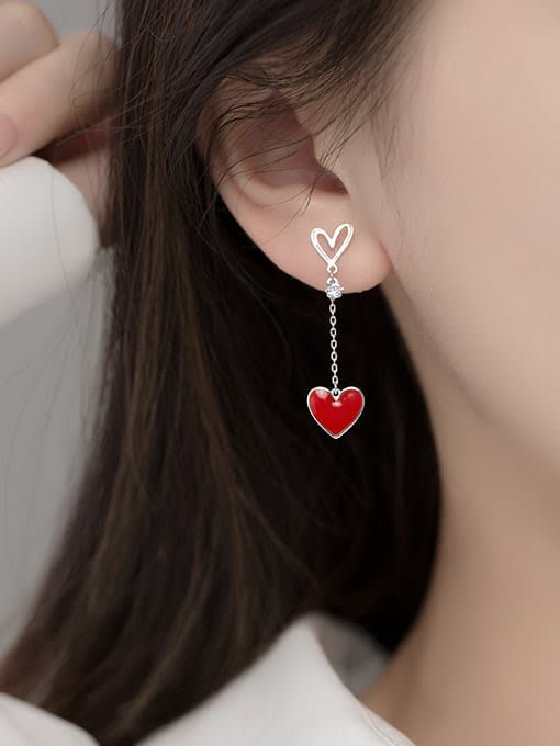 Rosh 925 Sterling Silver Enamel Heart Minimalist Drop Earring 1